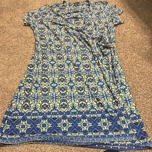 The Limited Blue and Yellow Graphic Wrap Dress